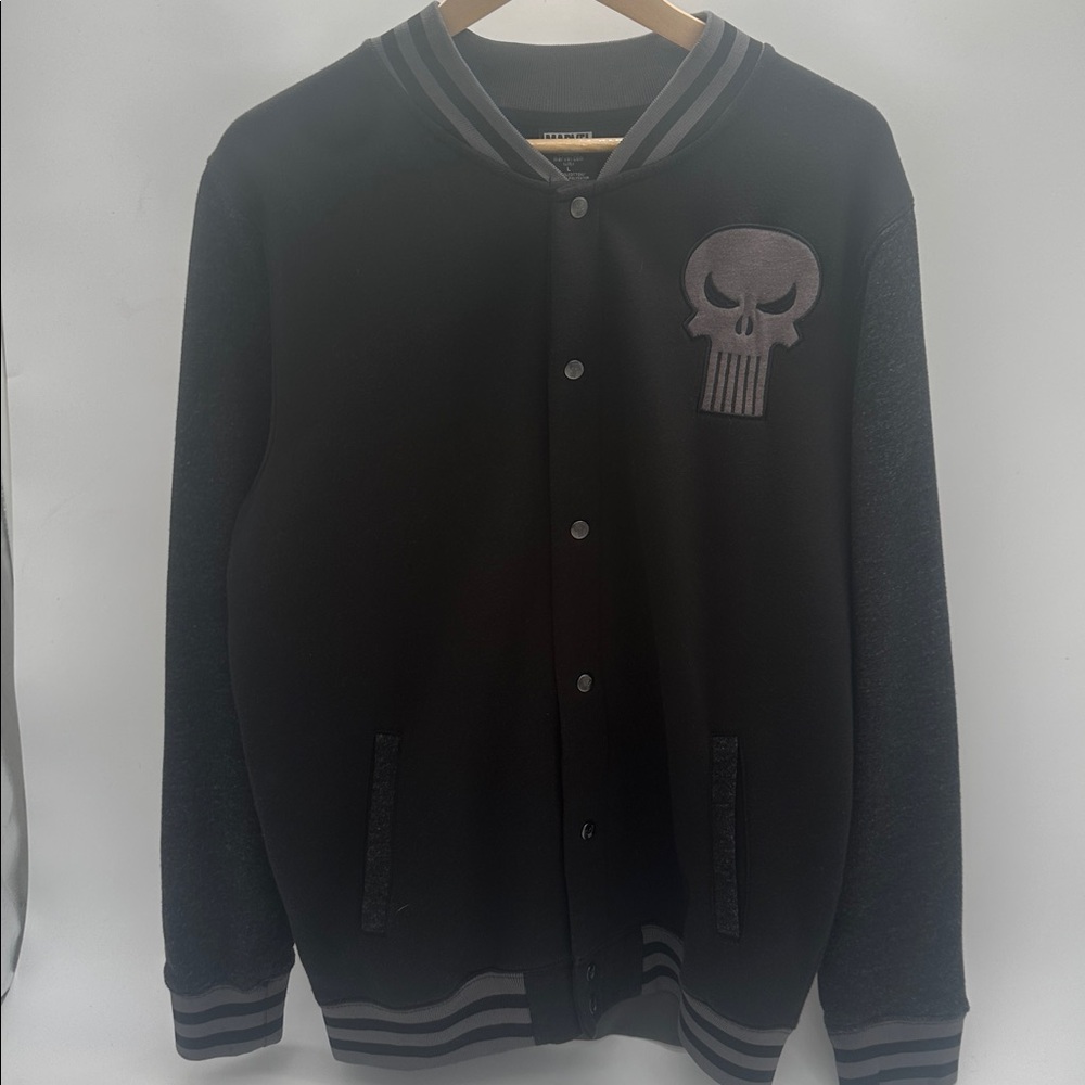 Marvel The Punisher Men's Black Varsity Jacket Skull Logo Men's (Light weight)